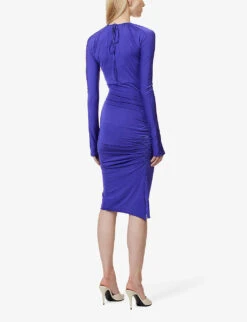 Victoria Beckham Slim-fit Ruched-sides Stretch-woven Midi Dress 11 Victoria Beckham Slim-fit Ruched-sides Stretch-woven Midi Dress -Closet By She R04180533 IRISBLUE ALT03