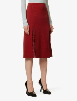 Victoria Beckham Split-front Woven-blend Midi Skirt -Closet By She R04180554 POPPYRED ALT02