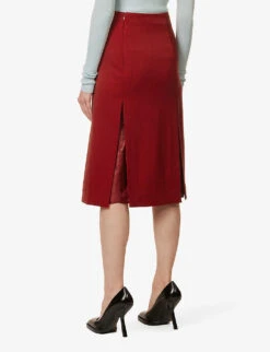 Victoria Beckham Split-front Woven-blend Midi Skirt -Closet By She R04180554 POPPYRED ALT03