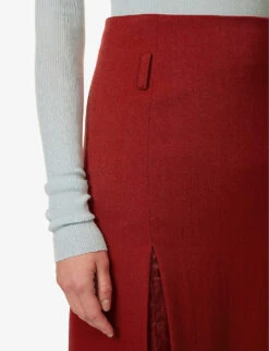 Victoria Beckham Split-front Woven-blend Midi Skirt -Closet By She R04180554 POPPYRED ALT04