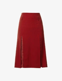 Victoria Beckham Split-front Woven-blend Midi Skirt