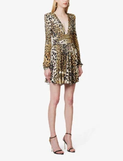 Roberto Cavalli Leopard-print V-neck Woven Mini Dress -Closet By She R04180663 MULTICOLOUR ALT02