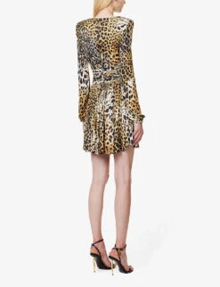 Roberto Cavalli Leopard-print V-neck Woven Mini Dress -Closet By She R04180663 MULTICOLOUR ALT03
