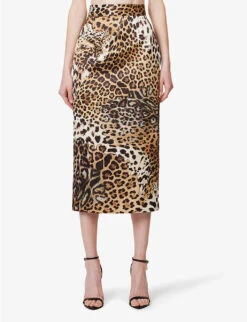 Roberto Cavalli Leopard-print High-rise Satin Midi Skirt -Closet By She R04180668 MULTICOLOUR ALT02