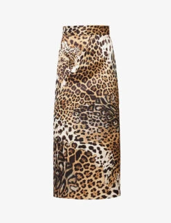Roberto Cavalli Leopard-print High-rise Satin Midi Skirt