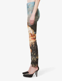 Roberto Cavalli Graphic-print Brand-patch Tapered-leg High-rise Stretch-denim Jeans -Closet By She R04180671 MULTICOLOUR ALT02