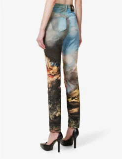 Roberto Cavalli Graphic-print Brand-patch Tapered-leg High-rise Stretch-denim Jeans -Closet By She R04180671 MULTICOLOUR ALT03