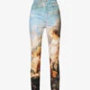 Roberto Cavalli Graphic-print Brand-patch Tapered-leg High-rise Stretch-denim Jeans -Closet By She R04180671 MULTICOLOUR M