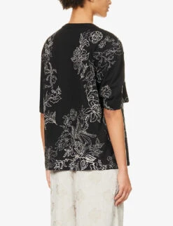 Dries Van Noten Brooch-embellished Floral-print Cotton T-shirt -Closet By She R04180735 BLACK ALT03