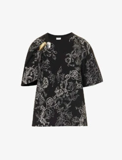 Dries Van Noten Brooch-embellished Floral-print Cotton T-shirt