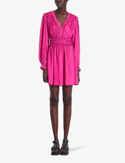 THE KOOPLES Ruffle-neck Gathered-waist Woven Mini Dress 9 THE KOOPLES Ruffle-neck Gathered-waist Woven Mini Dress -Closet By She R04181785 PINK ALT02