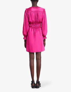 THE KOOPLES Ruffle-neck Gathered-waist Woven Mini Dress 10 THE KOOPLES Ruffle-neck Gathered-waist Woven Mini Dress -Closet By She R04181785 PINK ALT03
