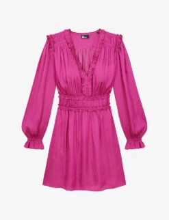 THE KOOPLES Ruffle-neck Gathered-waist Woven Mini Dress