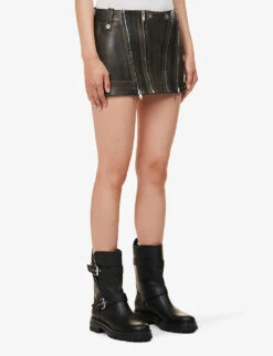 Dion Lee Biker Mid-rise Leather Mini Skirt -Closet By She R04181840 BURNISHEDBLACK ALT02