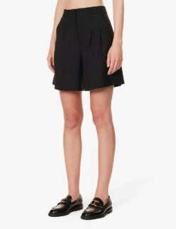 ME AND EM Textured High-rise Stretch-woven City Shorts -Closet By She R04181883 BLACK ALT02