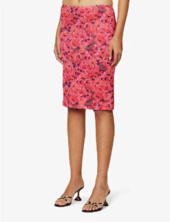 Chalala Floral-pattern Stretch-woven Midi Skirt -Closet By She R04183784 PINKANDPURPLE ALT02