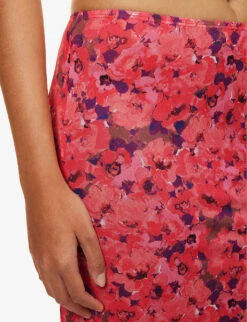 Chalala Floral-pattern Stretch-woven Midi Skirt -Closet By She R04183784 PINKANDPURPLE ALT04
