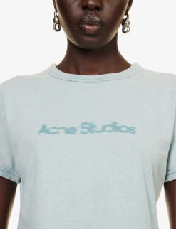 Acne Studios Etza Brand-print Cotton T-shirt 11 Acne Studios Etza Brand-print Cotton T-shirt -Closet By She R04184339 POWDERBLUE ALT04