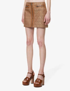 Versace Monogram Slim-fit Woven Mini Skirt -Closet By She R04185112 BROWNBEIGE ALT02