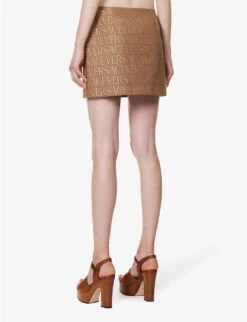 Versace Monogram Slim-fit Woven Mini Skirt -Closet By She R04185112 BROWNBEIGE ALT03