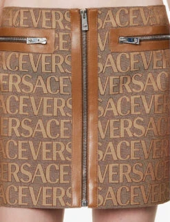 Versace Monogram Slim-fit Woven Mini Skirt -Closet By She R04185112 BROWNBEIGE ALT04