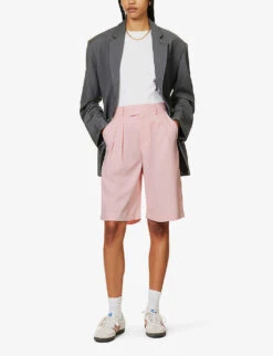 Vivian Striped High-rise Woven Shorts -Closet By She R04186469 PINKPINSTRIPE ALT01