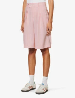 Vivian Striped High-rise Woven Shorts -Closet By She R04186469 PINKPINSTRIPE ALT02