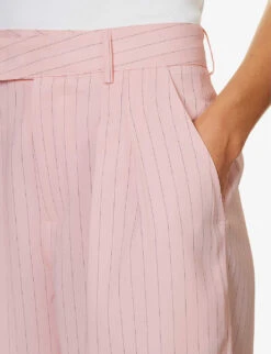 Vivian Striped High-rise Woven Shorts -Closet By She R04186469 PINKPINSTRIPE ALT04