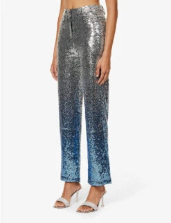 Dua Ombré Sequin-embellished Straight-leg Mid-rise Woven Trousers -Closet By She R04186748 SILVER ALT02