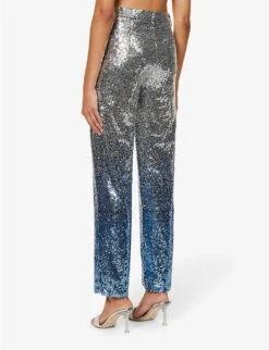 Dua Ombré Sequin-embellished Straight-leg Mid-rise Woven Trousers -Closet By She R04186748 SILVER ALT03