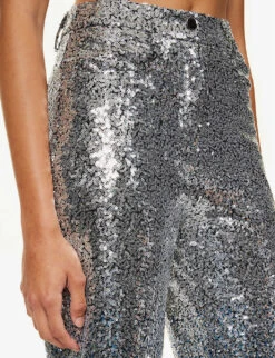 Dua Ombré Sequin-embellished Straight-leg Mid-rise Woven Trousers -Closet By She R04186748 SILVER ALT04