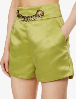 Chain-detail High-rise Satin Shorts -Closet By She R04186757 GREEN ALT04