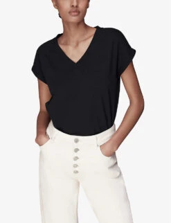 Whistles Willa V-neck Organic-cotton T-shirt -Closet By She R04187560 BLACK ALT02