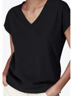 Whistles Willa V-neck Organic-cotton T-shirt -Closet By She R04187560 BLACK ALT04
