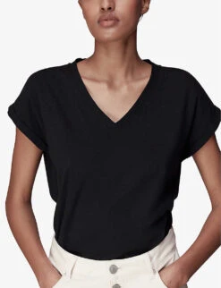 Whistles Willa V-neck Organic-cotton T-shirt -Closet By She R04187560 BLACK ALT05