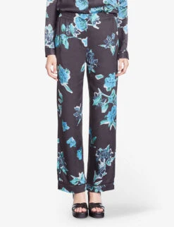 THE KOOPLES Floral-print Straight-leg High-rise Woven Trousers 9 THE KOOPLES Floral-print Straight-leg High-rise Woven Trousers -Closet By She R04187717 BLACKBLUE ALT02