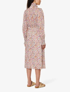 Isabel Marant Etoile Galoa Floral-patterned Frilled-trim Slim-fit Cotton Midi Dress -Closet By She R04188816 ECRUORANGE ALT03