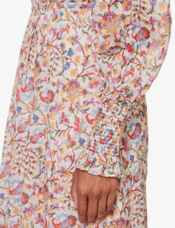 Isabel Marant Etoile Galoa Floral-patterned Frilled-trim Slim-fit Cotton Midi Dress -Closet By She R04188816 ECRUORANGE ALT04