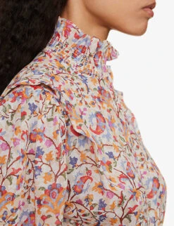 Isabel Marant Etoile Galoa Floral-patterned Frilled-trim Slim-fit Cotton Midi Dress -Closet By She R04188816 ECRUORANGE ALT05