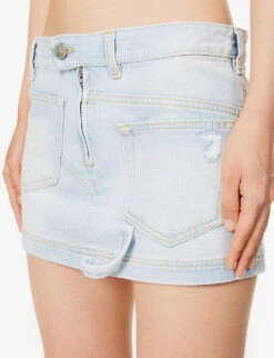 Abra Logo-embroidered Denim Mini Skirt -Closet By She R04189005 SKYBLUE ALT04
