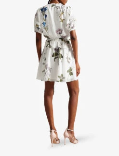 Ted Baker Jaliyaa Floral-print Puff-sleeved Recycled Polyester-blend Mini Dress 10 Ted Baker Jaliyaa Floral-print Puff-sleeved Recycled Polyester-blend Mini Dress -Closet By She R04189298 WHITE ALT03