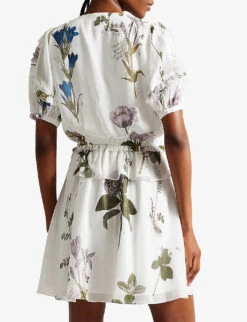 Ted Baker Jaliyaa Floral-print Puff-sleeved Recycled Polyester-blend Mini Dress 11 Ted Baker Jaliyaa Floral-print Puff-sleeved Recycled Polyester-blend Mini Dress -Closet By She R04189298 WHITE ALT04