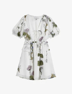 Ted Baker Jaliyaa Floral-print Puff-sleeved Recycled Polyester-blend Mini Dress