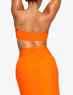 Knot-front Split-leg Recycled Stretch-nylon Sarong -Closet By She R04189631 ORANGE ALT03