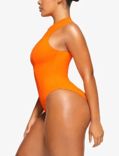 Zipped High-neck Recycled Stretch-nylon Swimsuit -Closet By She R04189632 ORANGE ALT02