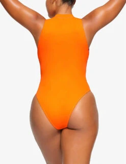 Zipped High-neck Recycled Stretch-nylon Swimsuit -Closet By She R04189632 ORANGE ALT03