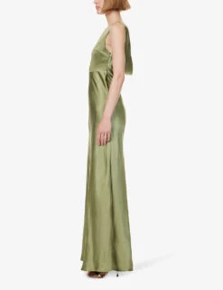 Cowl-back Sleeveless Satin Maxi Dress 9 Cowl-back Sleeveless Satin Maxi Dress -Closet By She R04189829 MOSSGREEN ALT02