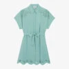 CLAUDIE PIERLOT Rafia Broderie-anglaise Belted-waist Linen-blend Mini Dress 2 CLAUDIE PIERLOT Rafia Broderie-anglaise Belted-waist Linen-blend Mini Dress -Closet By She R04189888 VERTS M