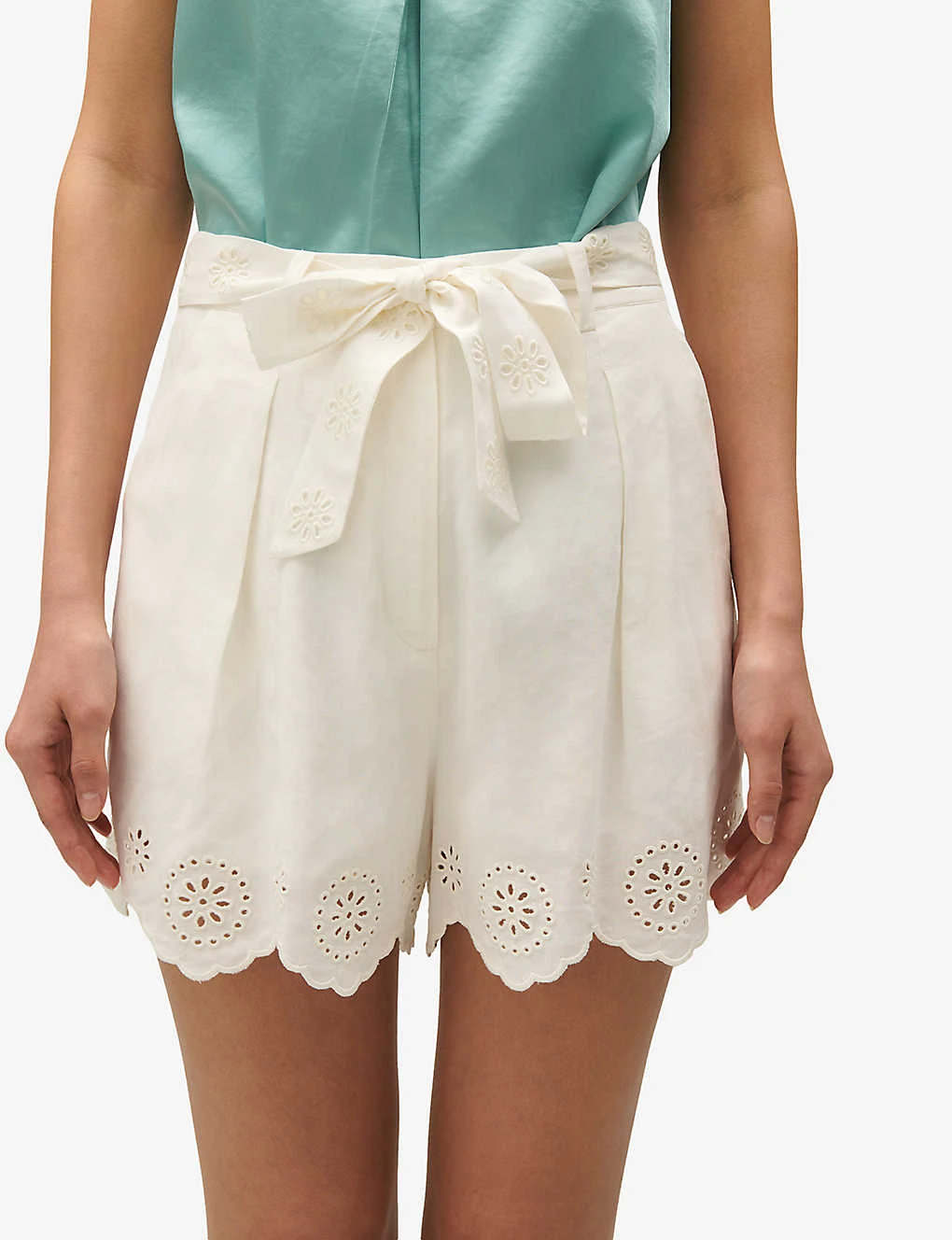 CLAUDIE PIERLOT Scalloped-trim Belted-waist Linen-blend Shorts 7 CLAUDIE PIERLOT Scalloped-trim Belted-waist Linen-blend Shorts - Image 5