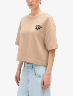 CLAUDIE PIERLOT Logo-print Cropped Cotton T-shirt -Closet By She R04189960 NATURELS ALT02